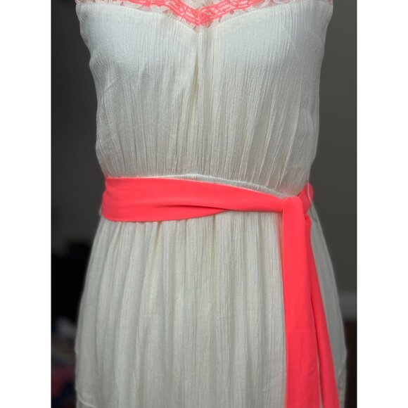 Boho Chic Halter Maxi Dress Coral Ivory Crochet Lace Dainty Hooligan Womens M - Picture 7 of 11